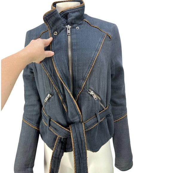 Free People Double Cloth Twill Wrap Jacket In Navy Sz XS - Picture 3 of 13